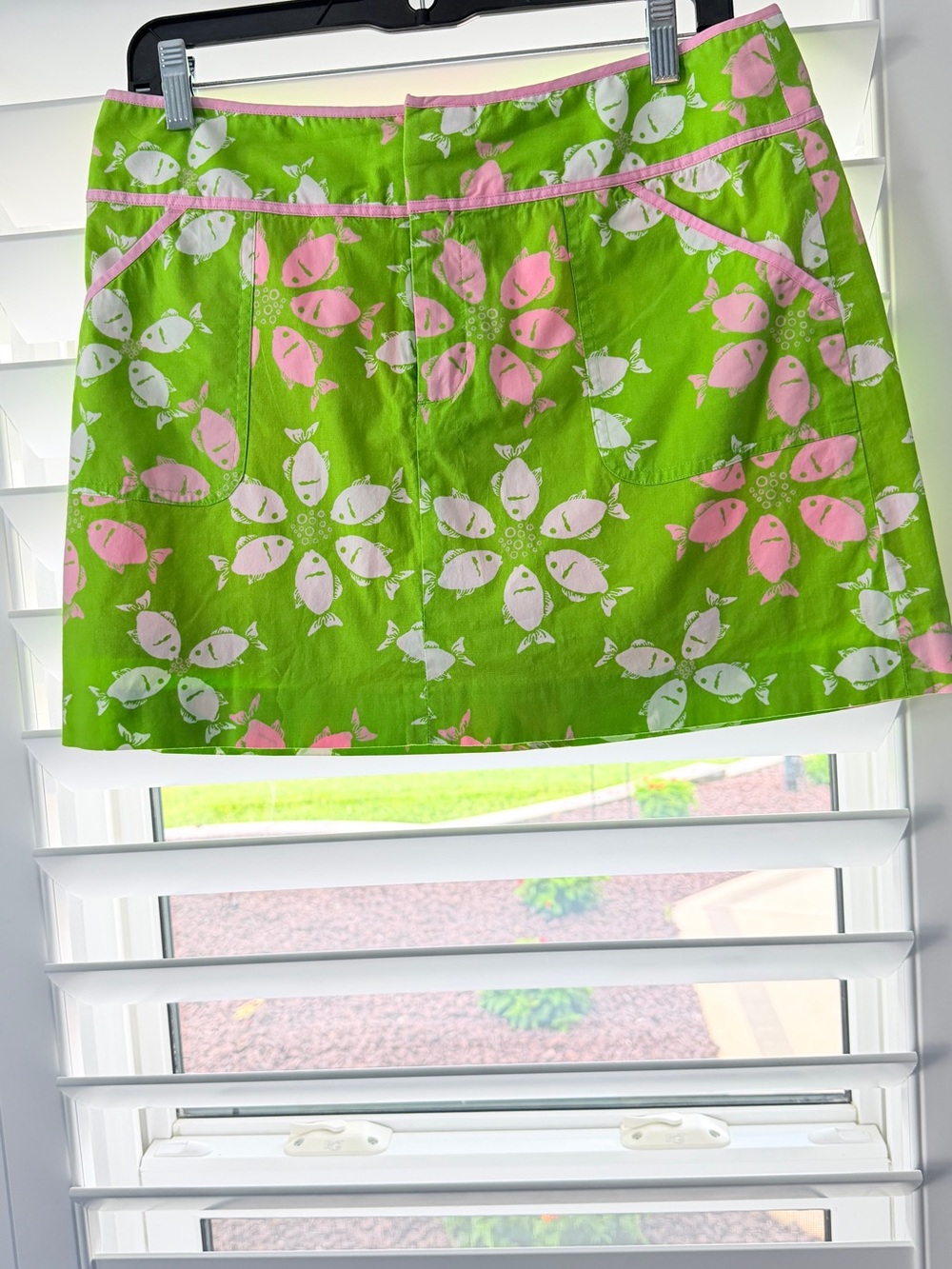 Lilly Pulitzer Green Mini Skirt with Pink & White Fish Print